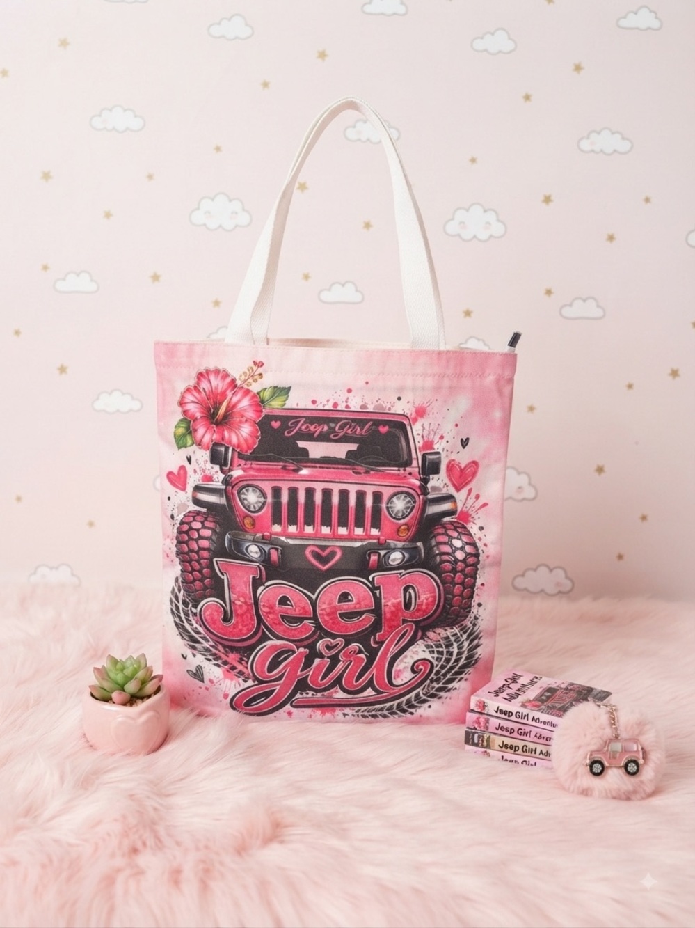 Jeep Girl Pink Tote Bag for Kids - Cute Pink Carryall